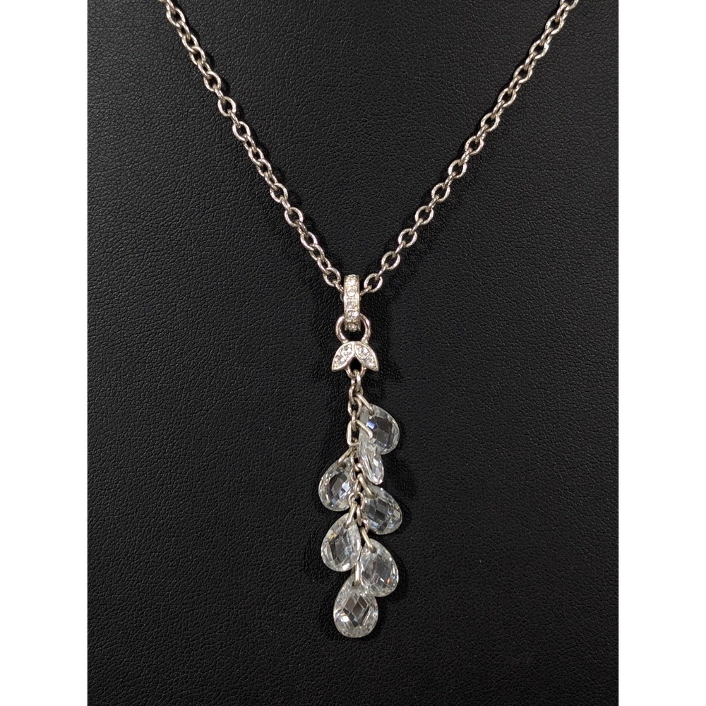 Carolee Clear Glass Teardrop Charm Cluster Pendant Necklace Silver Tone 18 in